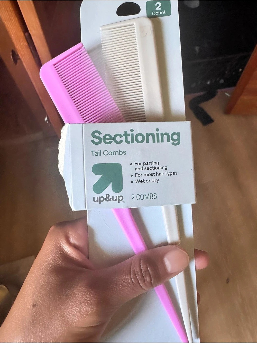 up&up Sectioning Tail Combs 2 Count Pink & White